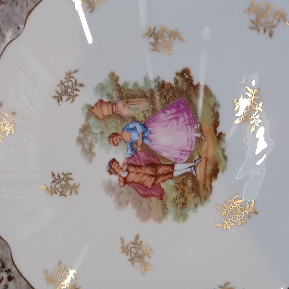 Limoges France antique mid century plate platter gold man woman courting - Picture 8 of 16